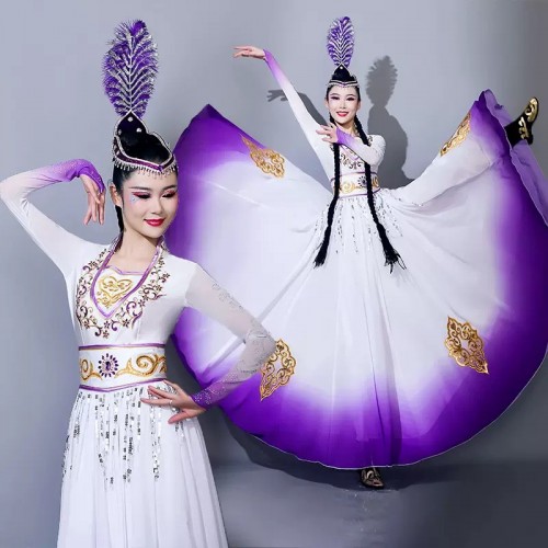 Red Green White Chinese Xinjiang dance dresses for girls women Uyghur dance skirts ethnic minority clothing Uyghur costume skirts